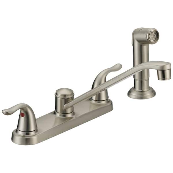EZ-FLO Impression Collection 2-Handle Standard Kitchen Faucet with Side Sprayer in Brushed Nickel