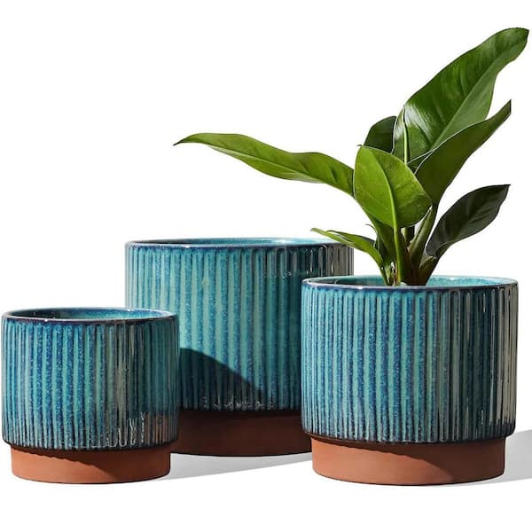 ITOPFOX Contemporary 8 in. L x 6.5 in. W x 5.5 in. H Green Ceramic Round Indoor Planter (3-Pack)