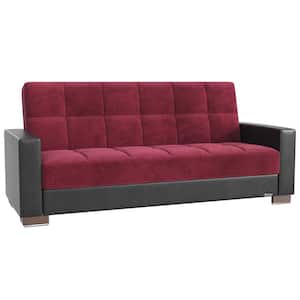 Basics Collection Convertible 87 in. Burgundy/Black Microfiber 3-Seater Twin Sleeper Sofa Bed with Storage