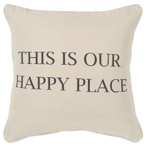 Natural "This Is Our Happy Place" Cotton Poly Filled 20 in. x 20 in. Decorative Throw Pillow