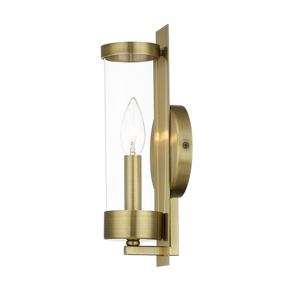 Antique Brass Dimmable Wall Sconce with Clear Glass
