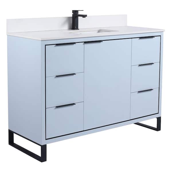 FINE FIXTURES Opulence 48 in. W x 18 in. D x 33.5 in. H Single Sink Bath Vanity in Pastel Blue with White Top