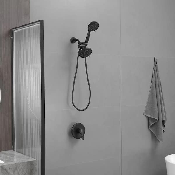 Single-Handle 8-Spray Dual Shower Faucet Set Trim Kit 1.8 GPM with Valve Filtered Handheld Shower Head in. Matte Black