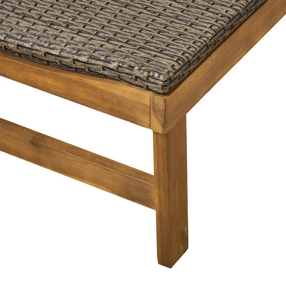 Rustic Acacia Wood & Wicker Chaise Lounge Set, Natural & Mocha