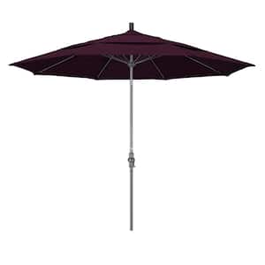 11 ft. Hammertone Grey Aluminum Market Patio Umbrella with Collar Tilt Crank Lift in Purple Pacifica