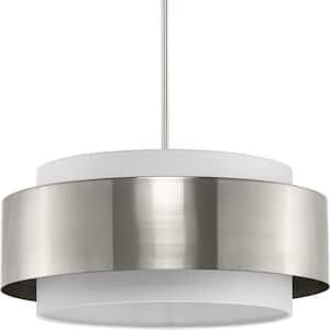 Silva Collection 3-Light Brushed Nickel White Linen Shade Pendant
