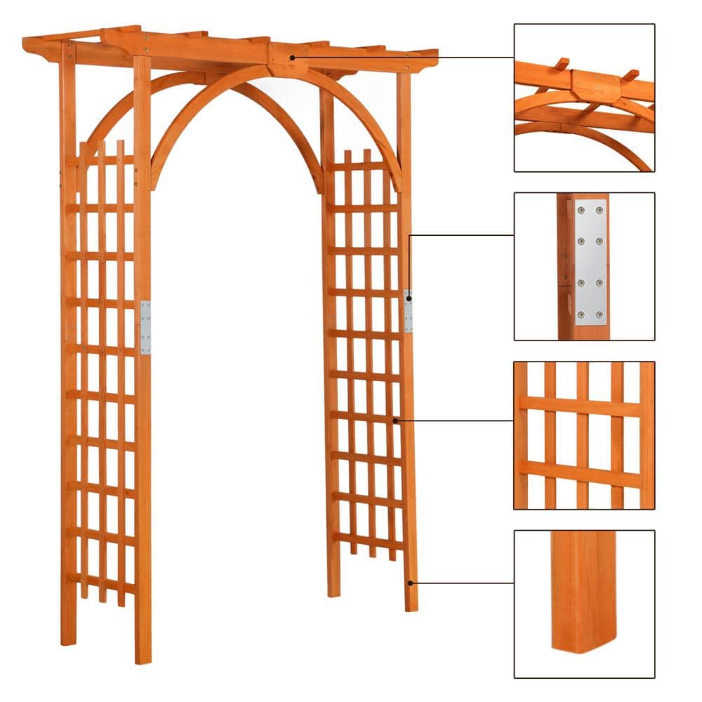 Natural Fir Wood Garden Arbor with Arch and Pergola Top