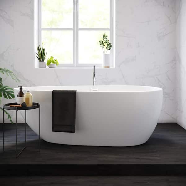 Monaco 67 in. Acrylic Freestanding Flatbottom Non-Whirlpool Oval Soaking Bathtub in White