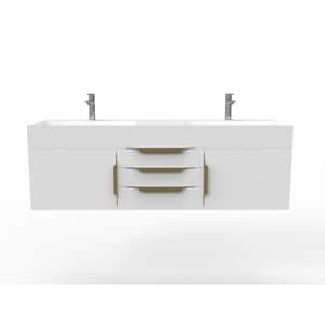 Maranon 60 in. W x 19 in. D x 19.25 in. H Double Floating Bath Vanity in Matte White with Gold Trim and White Top