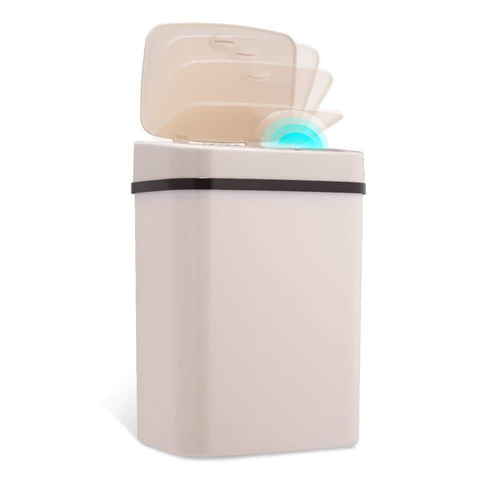 White Plastic Touchless Motion Sensor Trash Can, 3.2 Gallon
