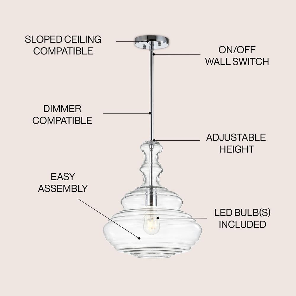 Bettina 13.37" Chrome Polished Clear Glass LED Pendant