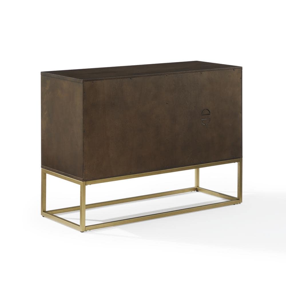 Byron Dark Brown and Gold Media Console with Vinyl Storage