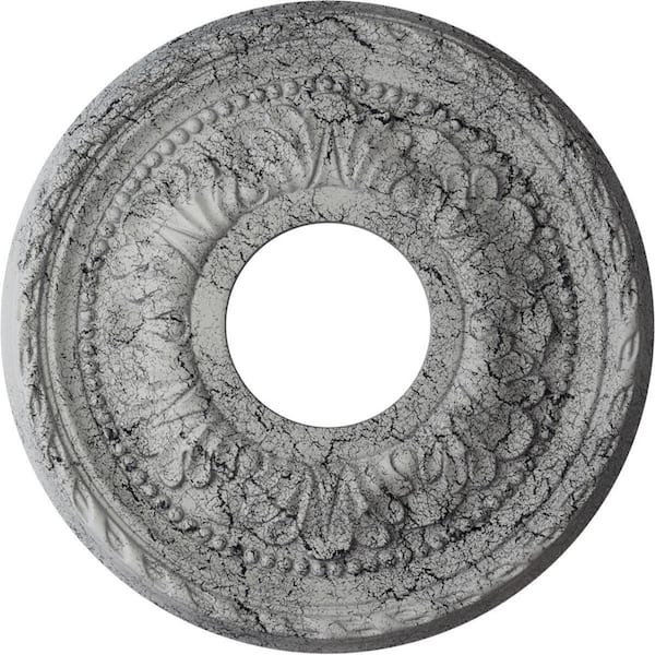 Ekena Millwork 7/8 in. x 11-3/8 in. x 11-3/8 in. Polyurethane Palmetto Ceiling Medallion, Ultra Pure White Crackle
