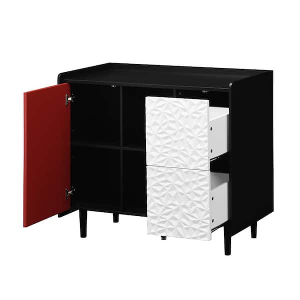 COWLOWN 35.43 in. W x 15.74 in. D x 31.49 in. H Bathroom Red Linen Cabinet