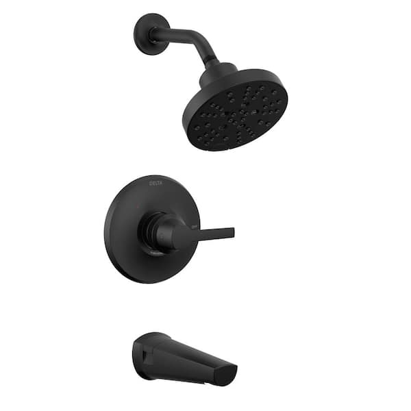 Delta Galeon 1-Handle Wall-Mount Tub and Shower Trim Kit in Matte Black with H2Okinetic (Valve Not Included)