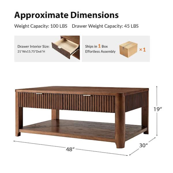 JAYDEN CREATION Javier 48 in. Walnut Rectangle Wood Coffee Table