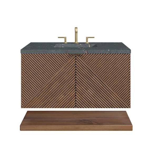James Martin Vanities Marcello 36.0 in. W x 23.5 in. D x 37.2 in. H Single Bathroom Vanity Chestnut and Parisien Bleu Quartz Top