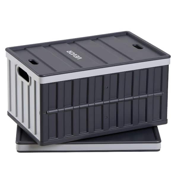 Plastic Collapsible Storage Bins with Handles, Holds 84 lbs. Per Bin, 65L 2 Packs, Stackable Folding Storage Crates