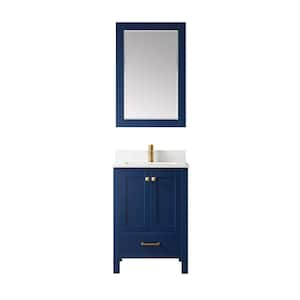Shannon 24 in. W x 22 in. D x 33.9 in. H Single Sink Bath Vanity in Royal Blue with White Composite Stone Top and Mirror