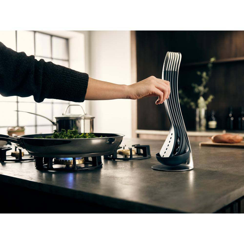 Compact Black and Stainless Steel 5-Piece Nesting Utensil Set