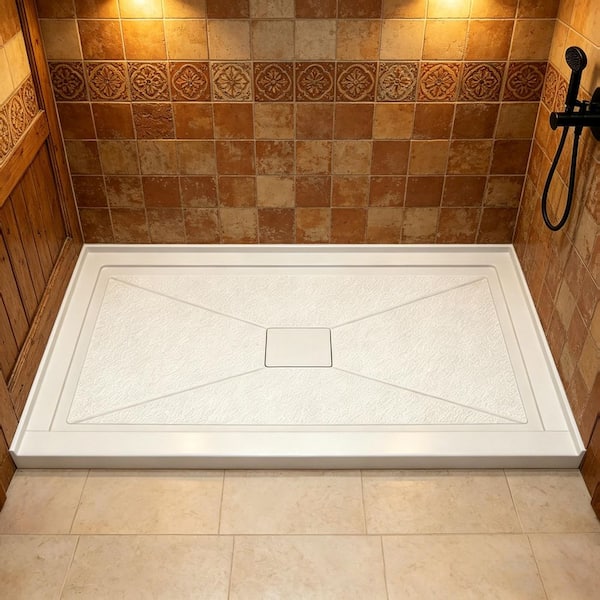 Nip 60 in. L x 32 in. W Single Threshold Alcove Shower Pan Base w/Center Drain and Cover in White Acrylic Non-Slip Tray