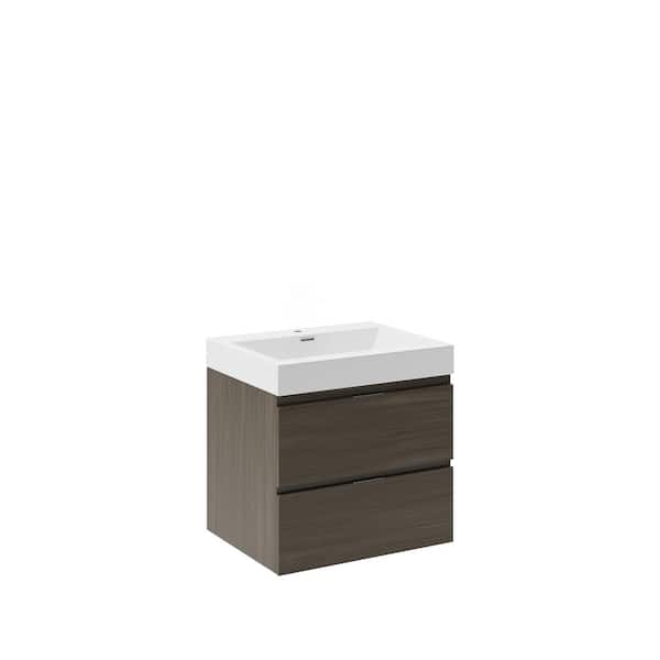Fresca Valencia 24 in. W Wall Hung Bathroom Vanity in Gray Oak with Acrylic Vanity Top in White