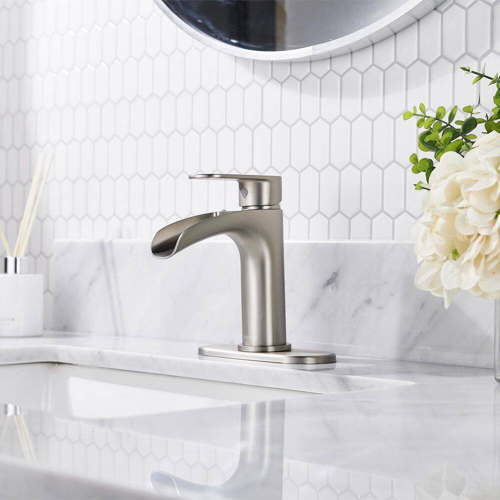 Brushed Nickel Waterfall Single Handle Bathroom Faucet with Pop-Up Drain