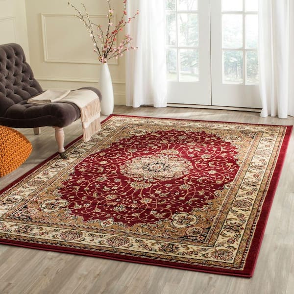 Lyndhurst Red/Ivory 8 ft. x 11 ft. Floral Border Antique Area Rug