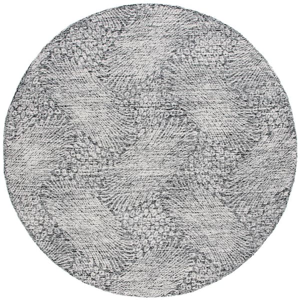 SAFAVIEH Ebony Black/Ivory 6 ft. x 6 ft. Floral Round Area Rug