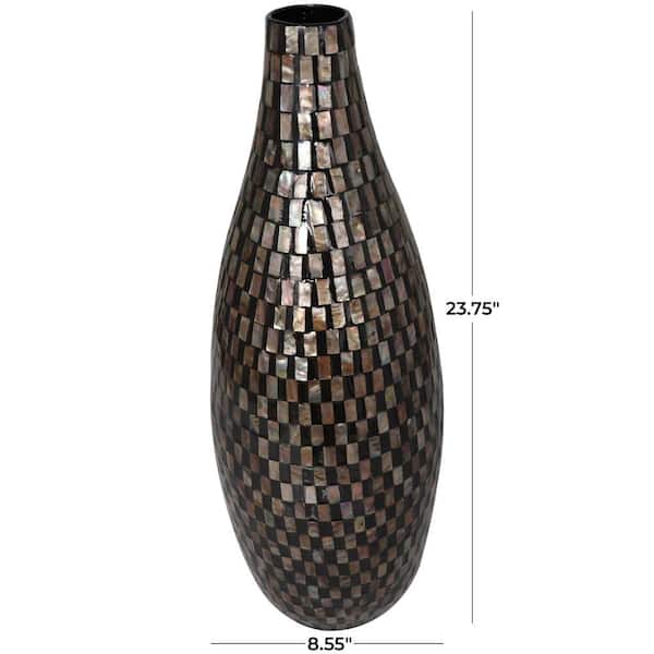 Litton Lane 24 in. Black Handmade Mosaic Inspired Mother of Pearl 