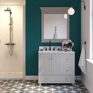 Tehila 36 in. Bathroom Vanity in Gray with Composite Granite Vanity Top in White with Ceramic Oval Sink and Backsplash