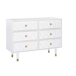 Dixon White 6-Drawer 48 in. Wide Dresser with Geo Front