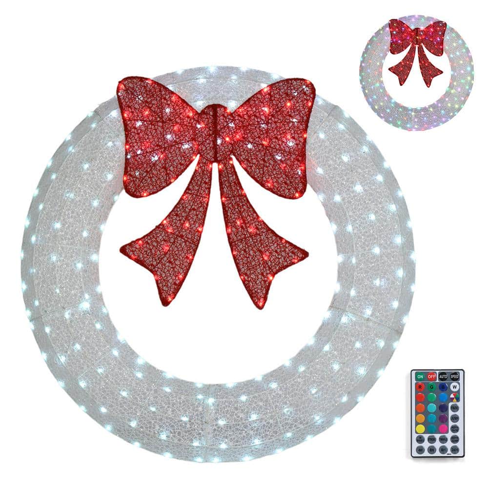 4 ft. White Pre-lit LED Outdoor Large Wreath Artificial Christmas Garland with Red Bows price history on PriceWatchPro