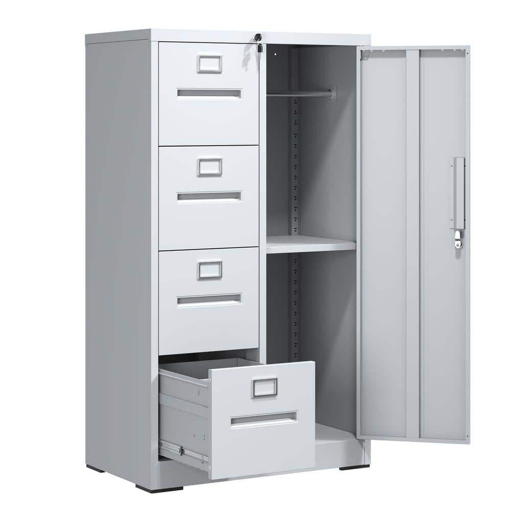 52.4 in. H Steel File Locker with 4-Drawers and 1-Door, Metal Storage Vertical Filing Cabinet with Lock in White