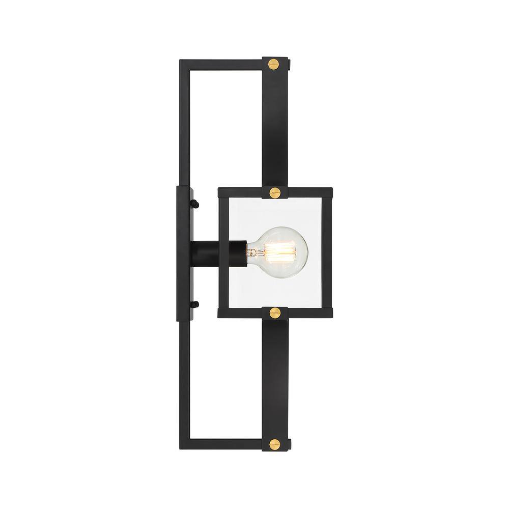 Matte Black and Brass Outdoor Wall Sconce with Glass Shade