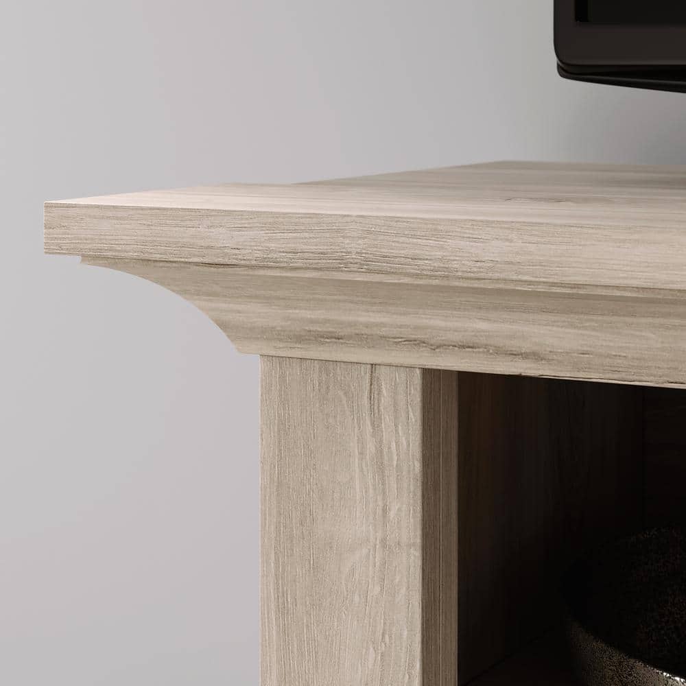 Chalk Oak 60" Fireplace TV Credenza with Glass Doors