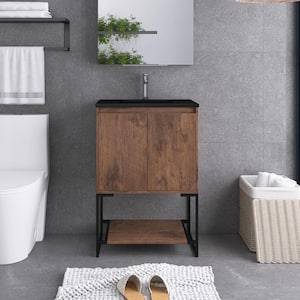 23.6 in. W x 18.9 in. D x 33.8 in. H Single Sink Freestanding Bath Vanity in Rose Wood with Black Quartz sand Top