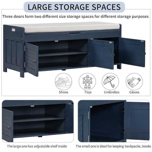 43.5 in. W x 16 in. D x 18 in. H Antique Navy Blue Storage Bench