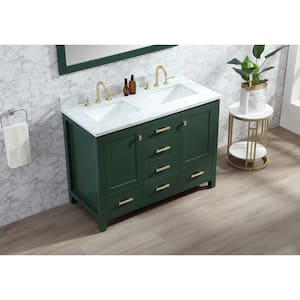 Eileen 48in.W X22in.DX35.4 in.H Bathroom Vanity in Green with Marble Stone Vanity Top in White with Double White Sink