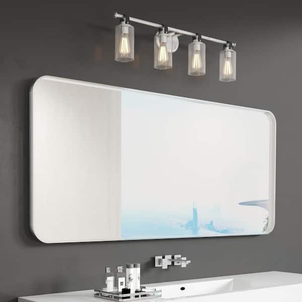 72 in. W x 32 in. H Rectangular Aluminum Framed Wall Bathroom Vanity Mirror in Silver