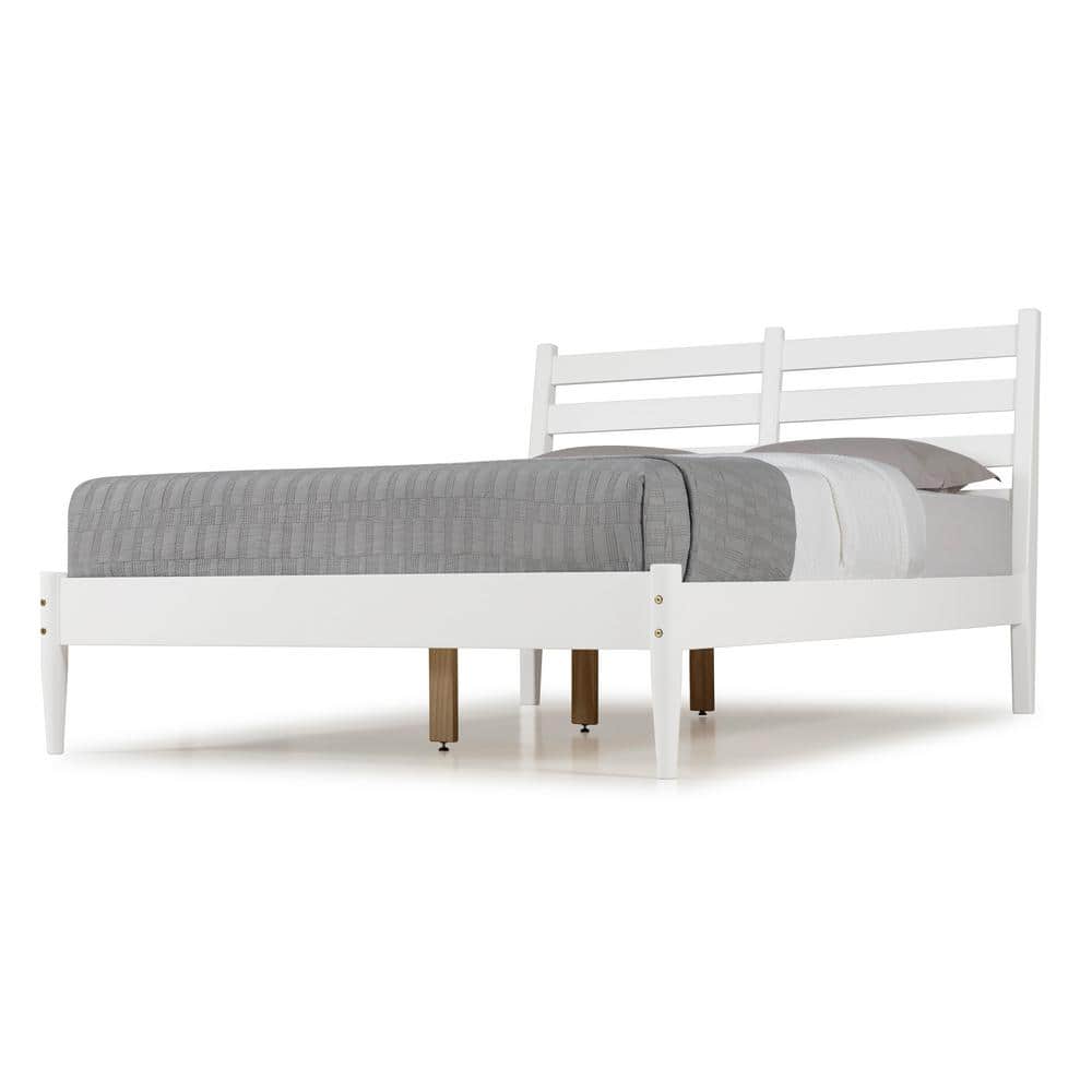 Elegant Pine Wood King-Size Bed with Slatted Headboard - White Finish