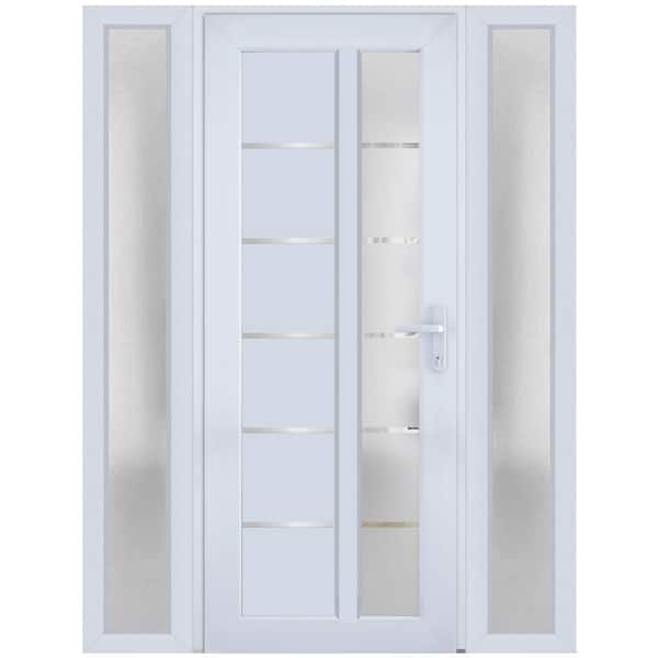 VDOMDOORS 8088 54 in. W. x 80 in. Left-hand/Inswing Frosted Glass White Silk Metal-Plastic Steel Prehend Front Door with Hardware