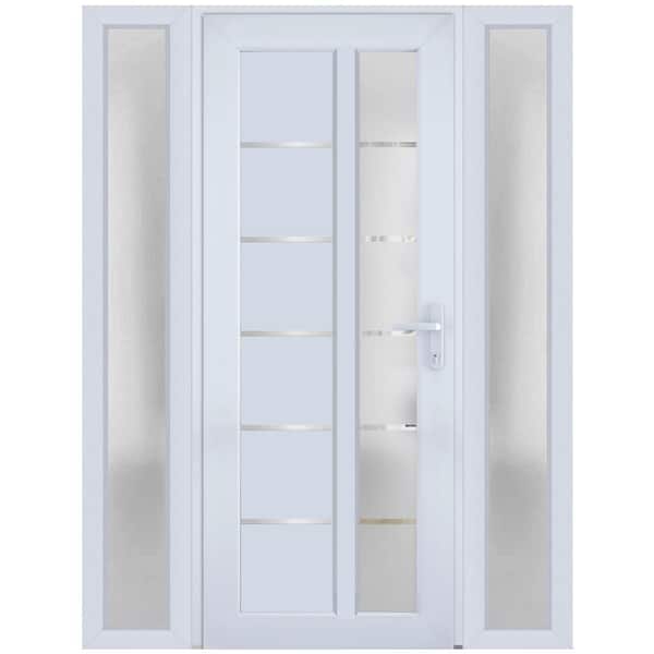 VDOMDOORS 8088 68 in. W. x 80 in. Left-hand/Inswing Frosted Glass White Silk Metal-Plastic Steel Prehung Front Door with Hardware