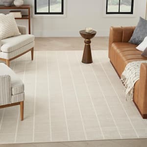 Serenity Home Ivory 9 ft. x 12 ft. Linear Contemporary Area Rug
