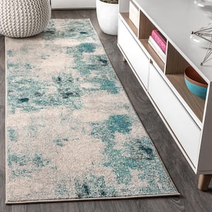 Contemporary POP Modern Abstract Vintage Cream/Blue 2 ft. 3 in. x 8 ft. Runner Rug