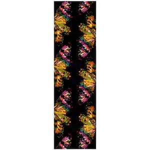 Fiesta Shag Black/Yellow 2 ft. x 8 ft. Floral Runner Rug