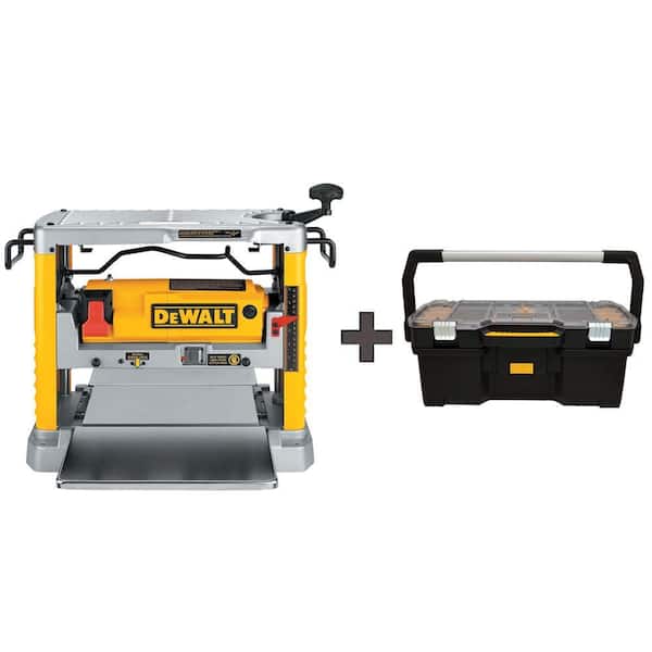 DEWALT 15 Amp Corded 12-1/2 in. Portable Bench Planer with Three Knife Cutter-Head and Tote with Organizer