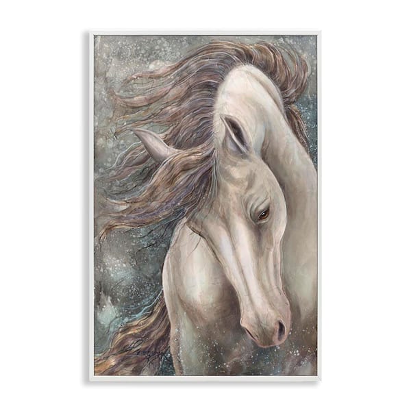 Stupell Industries Rearing Horse with Waving Mane by Jody Bergsma White Framed Animal Giclee Art Print 18 in. x 12 in.