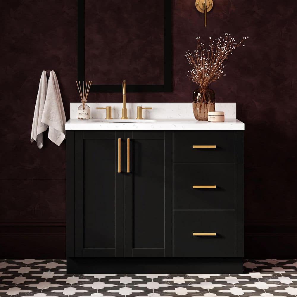 Loren 42 in. Single Sink Freestanding in Black Bath Vanity with Carrara White Quartz Top price history on PriceWatchPro