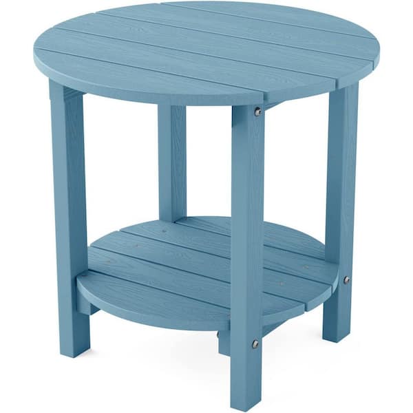 Mximu 18 in. Blue Round Plastic Adirondack Outdoor Double Layer Patio Side Table